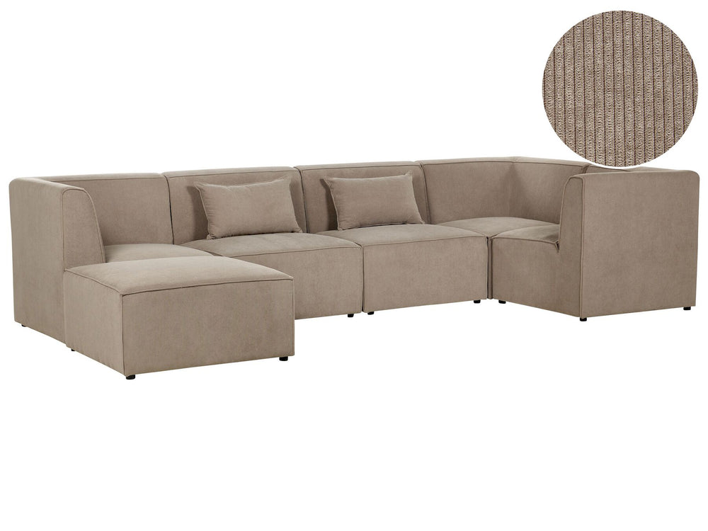 Lemvig Left Hand 5 Seater Modular Jumbo Cord Corner Sofa with Ottoman Taupe