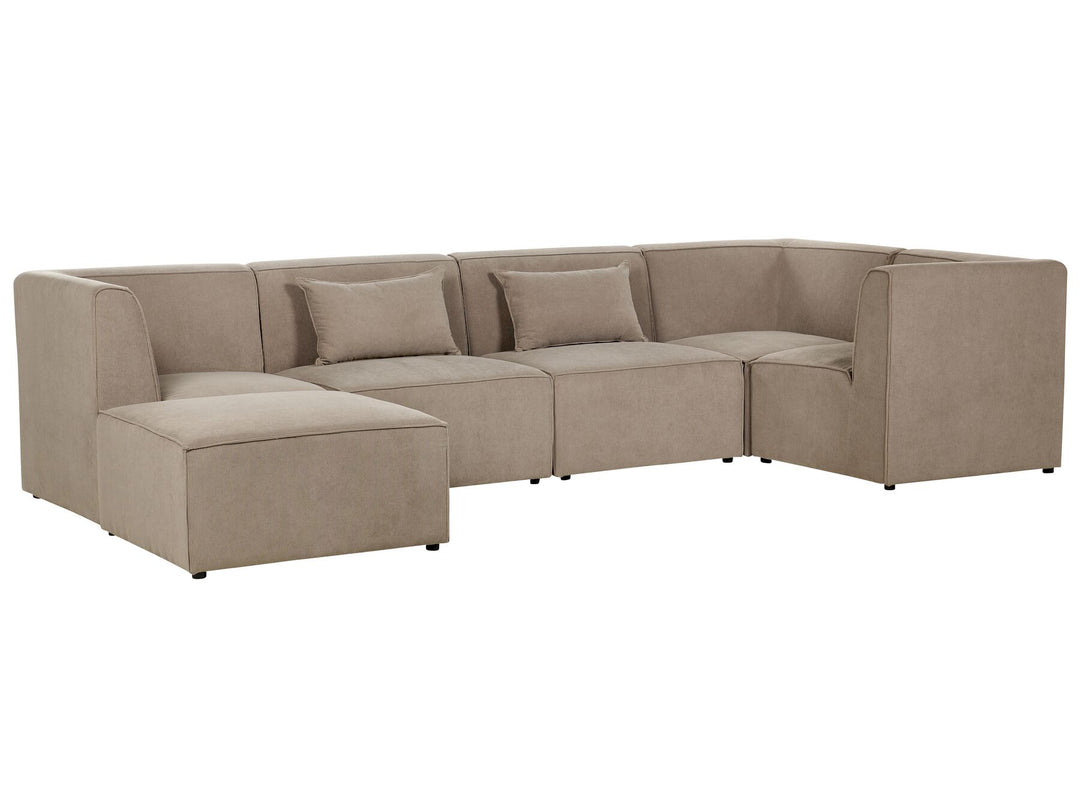 Lemvig Left Hand 5 Seater Modular Jumbo Cord Corner Sofa with Ottoman Taupe