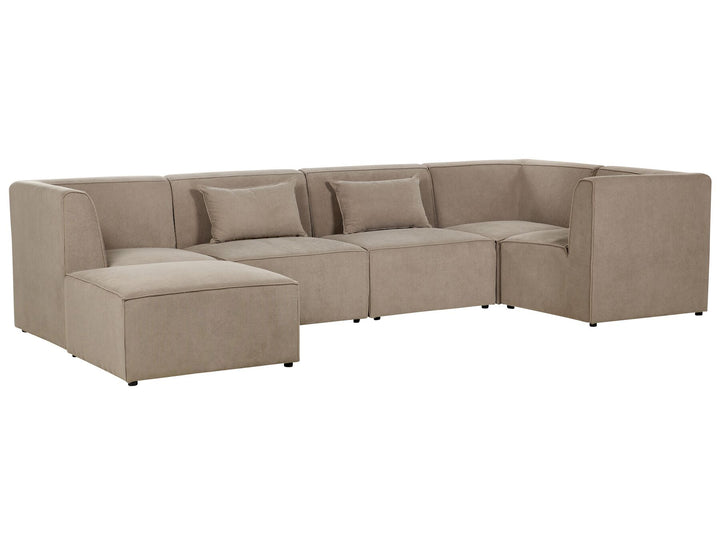 Lemvig Left Hand 5 Seater Modular Jumbo Cord Corner Sofa with Ottoman Taupe