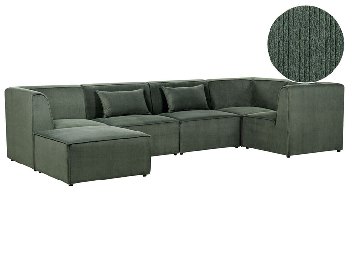 Lemvig Left Hand 5 Seater Modular Jumbo Cord Corner Sofa with Ottoman Dark Green 