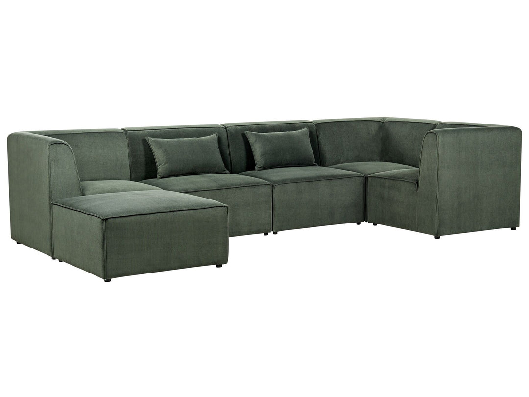 Lemvig Left Hand 5 Seater Modular Jumbo Cord Corner Sofa with Ottoman Dark Green
