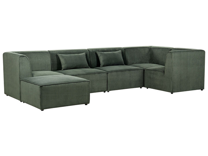 Lemvig Left Hand 5 Seater Modular Jumbo Cord Corner Sofa with Ottoman Dark Green