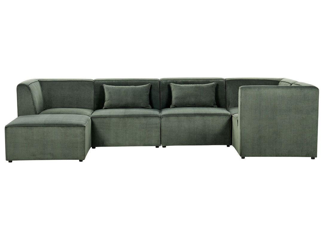 Lemvig Left Hand 5 Seater Modular Jumbo Cord Corner Sofa with Ottoman Dark Green