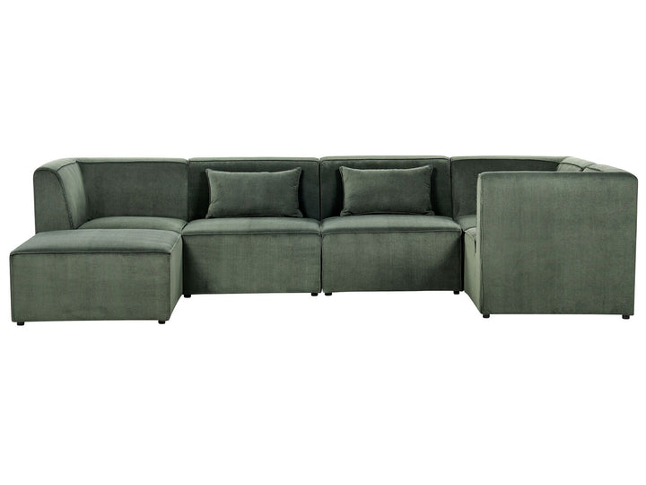 Lemvig Left Hand 5 Seater Modular Jumbo Cord Corner Sofa with Ottoman Dark Green