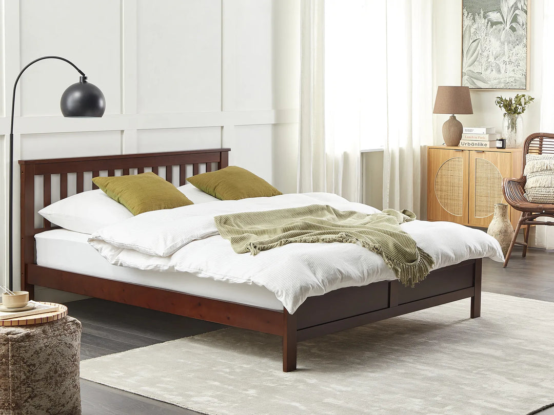 Bed Pine Wood 160 x 200 cm (EU King Size) Dark Brown Carol