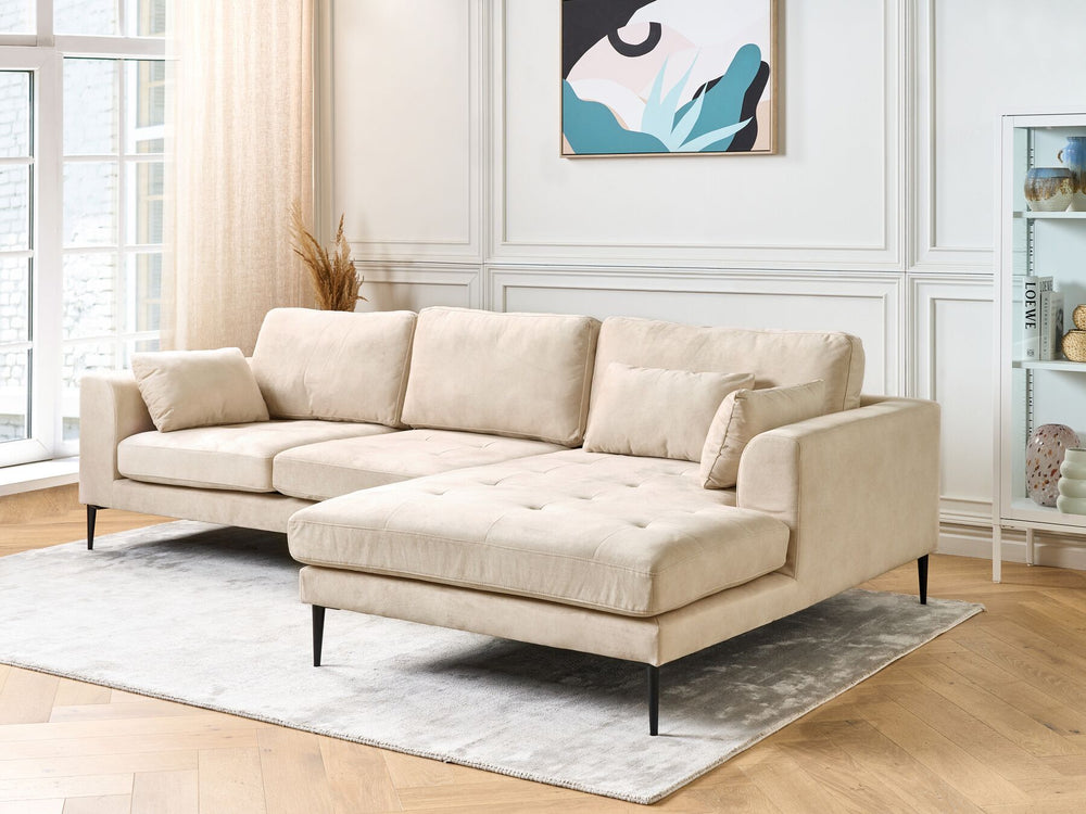 Flam Velvet Left Hand Corner Sofa Cream 