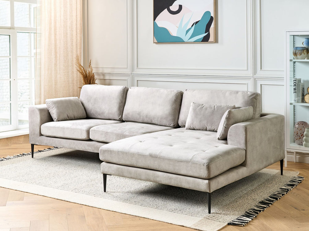 Flam Velvet Left Hand Corner Sofa Light Grey