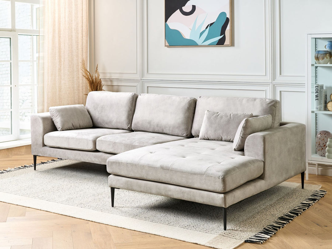 Flam Velvet Left Hand Corner Sofa Light Grey