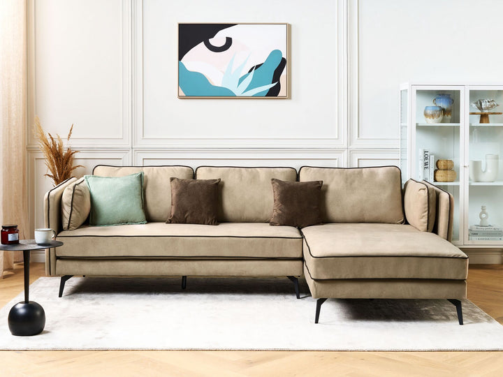 Altan Left Hand Velvet Corner Sofa Beige