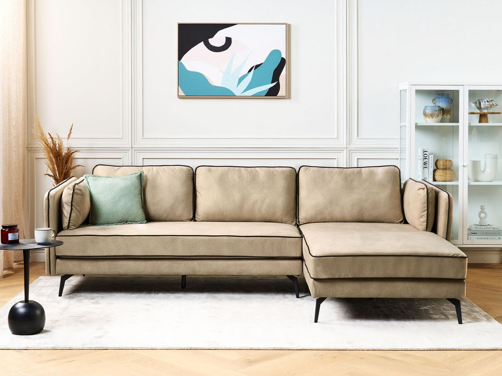 Altan Left Hand Velvet Corner Sofa Beige