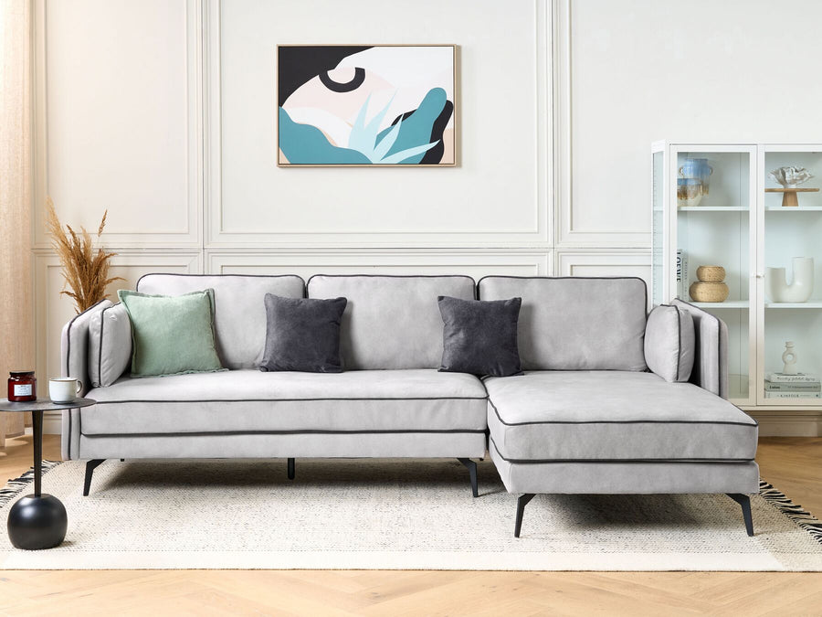 Altan Left Hand Velvet Corner Sofa Light Grey 