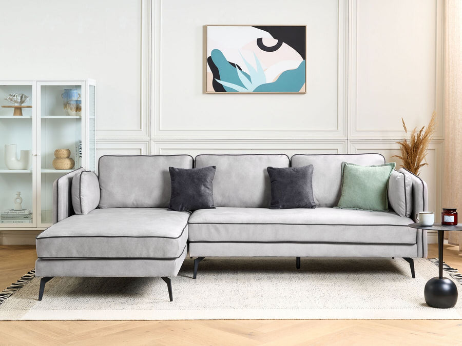 Altan Right Hand Velvet Corner Sofa Light Grey