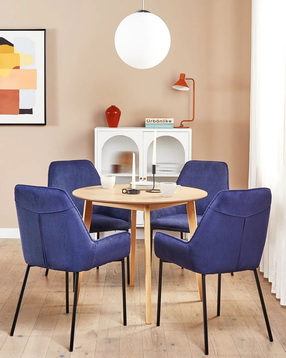 Set of 2 Dining Chairs Corduroy Dark Blue Ophelia