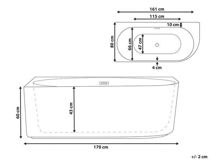Right Hand Corner Bath 1700 mm x 800 mm Black Gocta