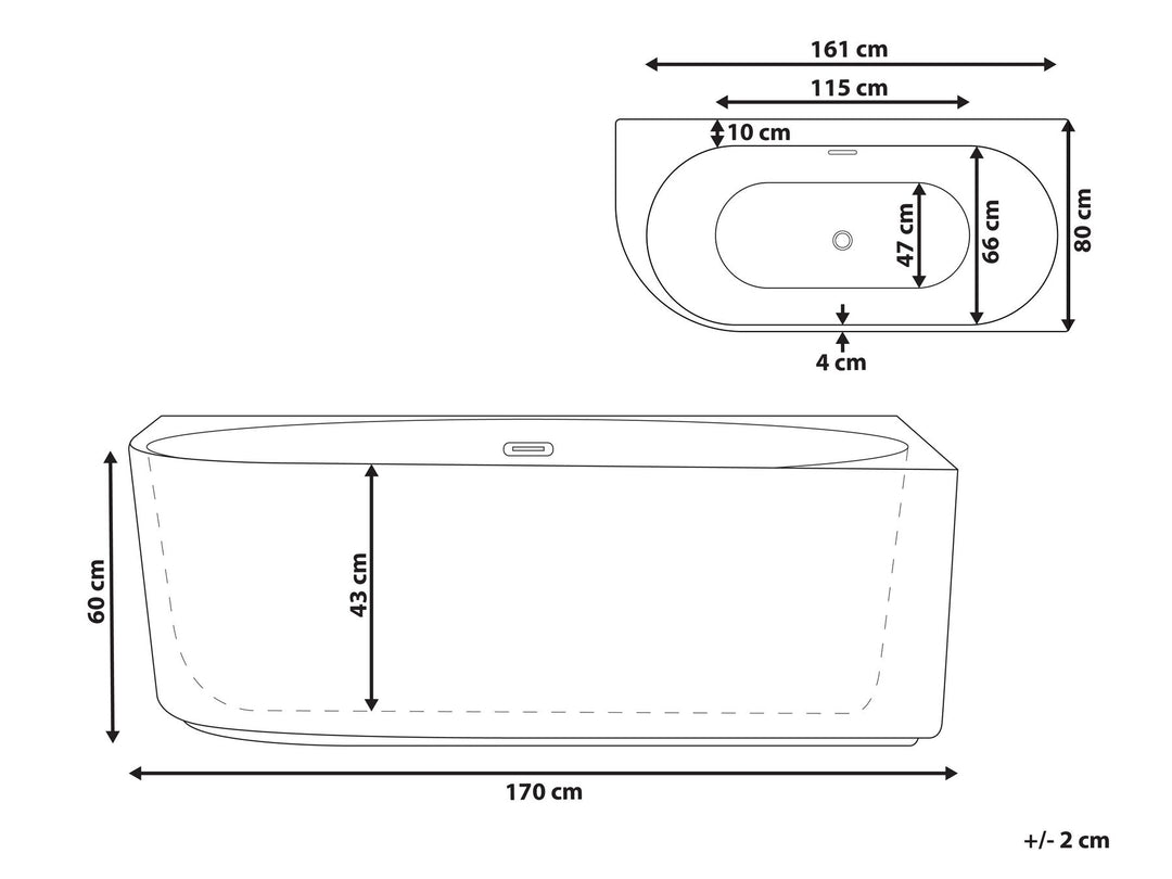 Left Hand Corner Bath 1700 mm x 800 mm Black Gocta