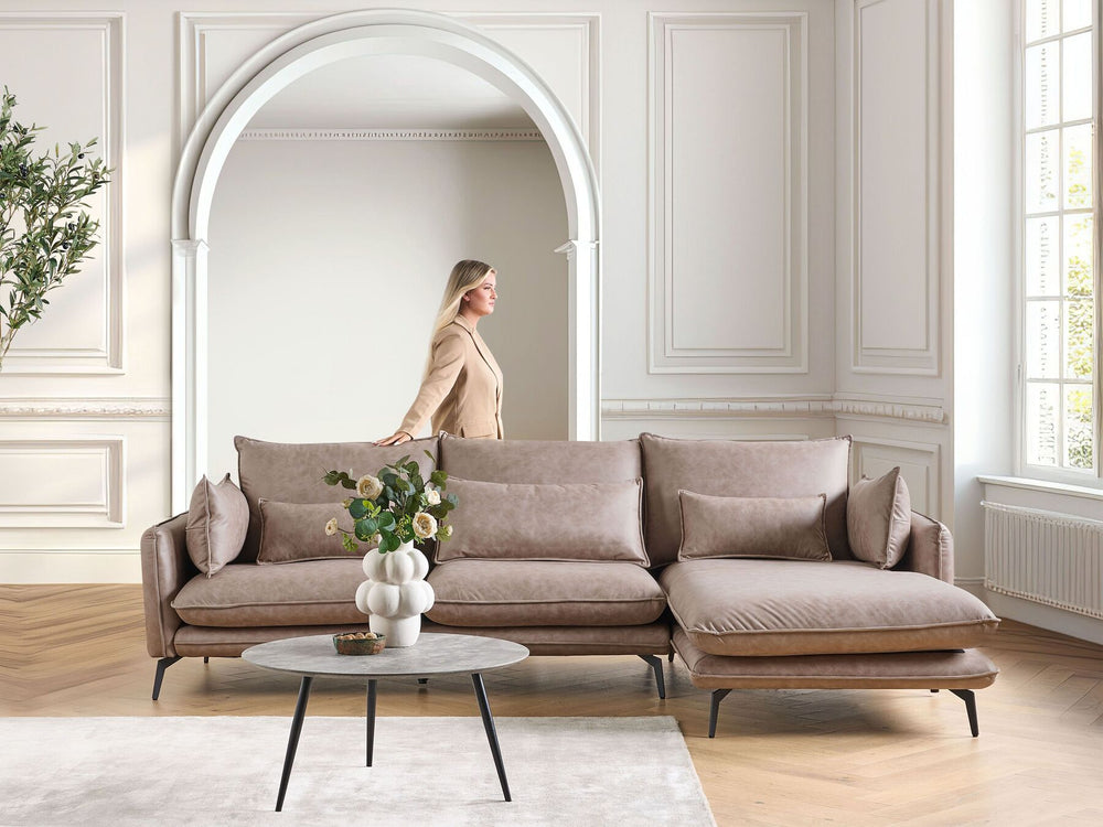 Gallo Left Hand Faux Suede Corner Sofa Light Brown