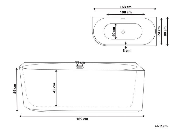 Left Hand Corner Bath 1690 mm x 800 mm White Gocta