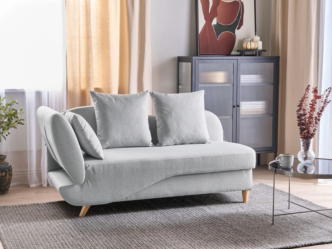 Left-Hand Chaise Lounge Faux Linen Light Grey with Storage Harriet