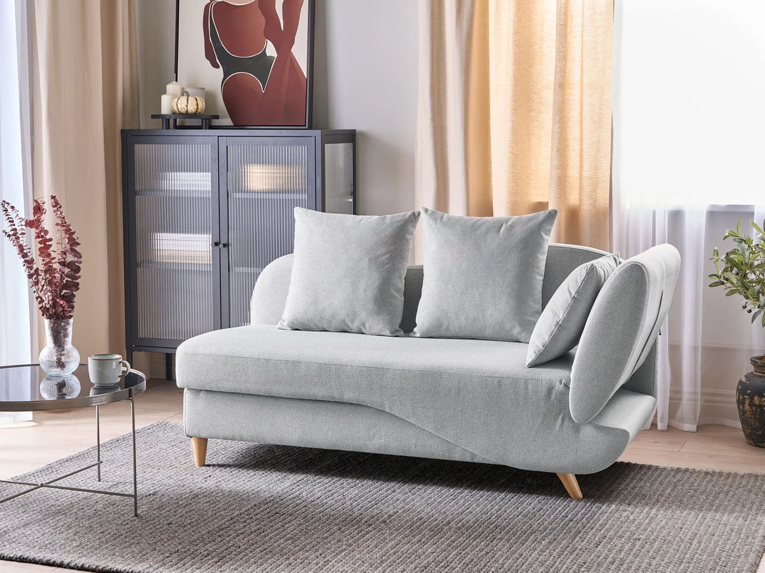 Right-Hand Chaise Lounge Faux Linen Light Grey with Storage Harriet