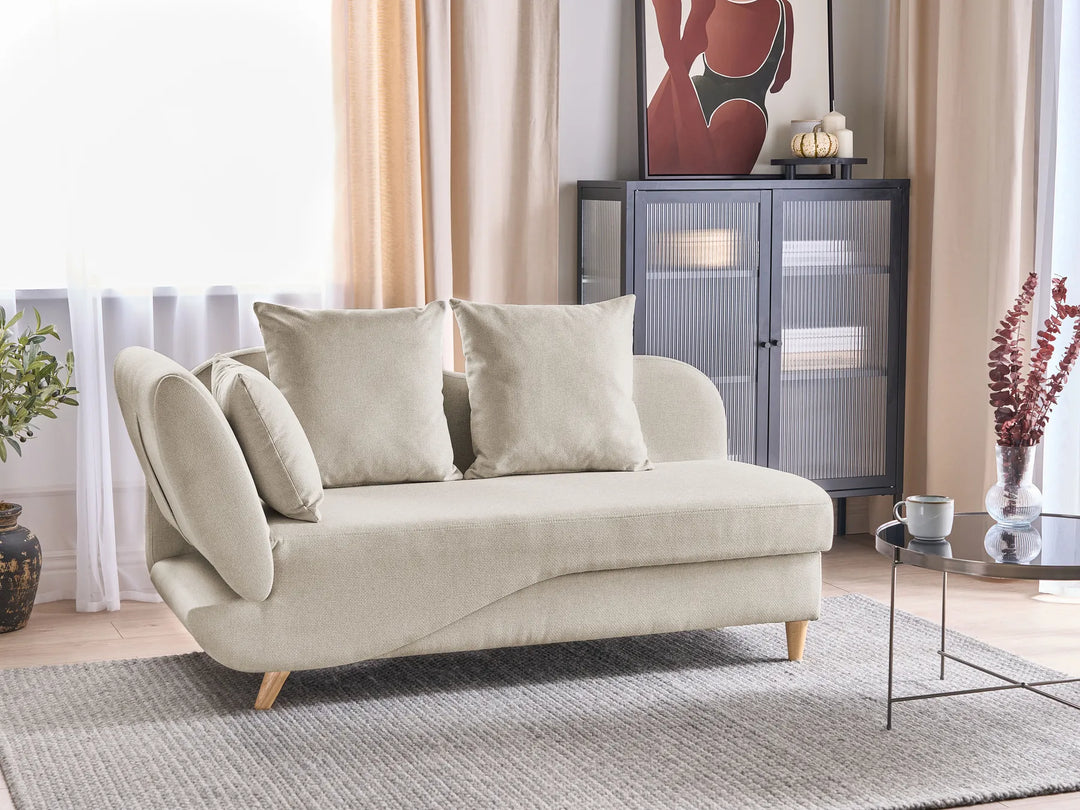 Left-Hand Chaise Lounge Faux Linen Beige with Storage Harriet
