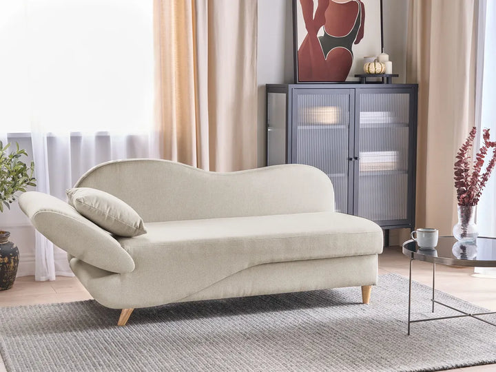 Left-Hand Chaise Lounge Faux Linen Beige with Storage Harriet