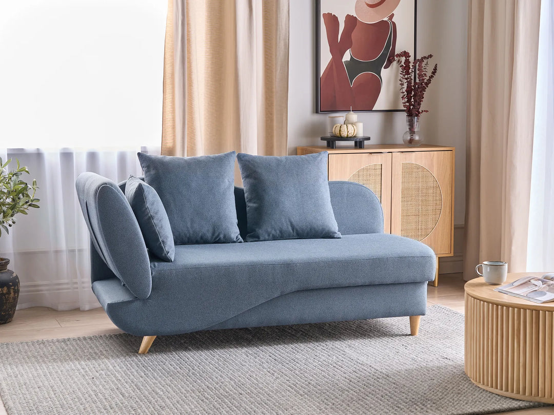 Left-Hand Chaise Lounge Faux Linen Dark Blue with Storage Harriet