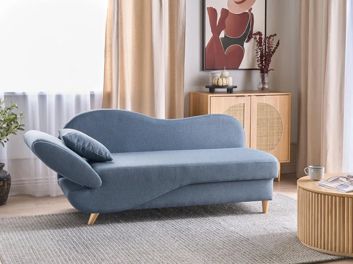 Left-Hand Chaise Lounge Faux Linen Dark Blue with Storage Harriet