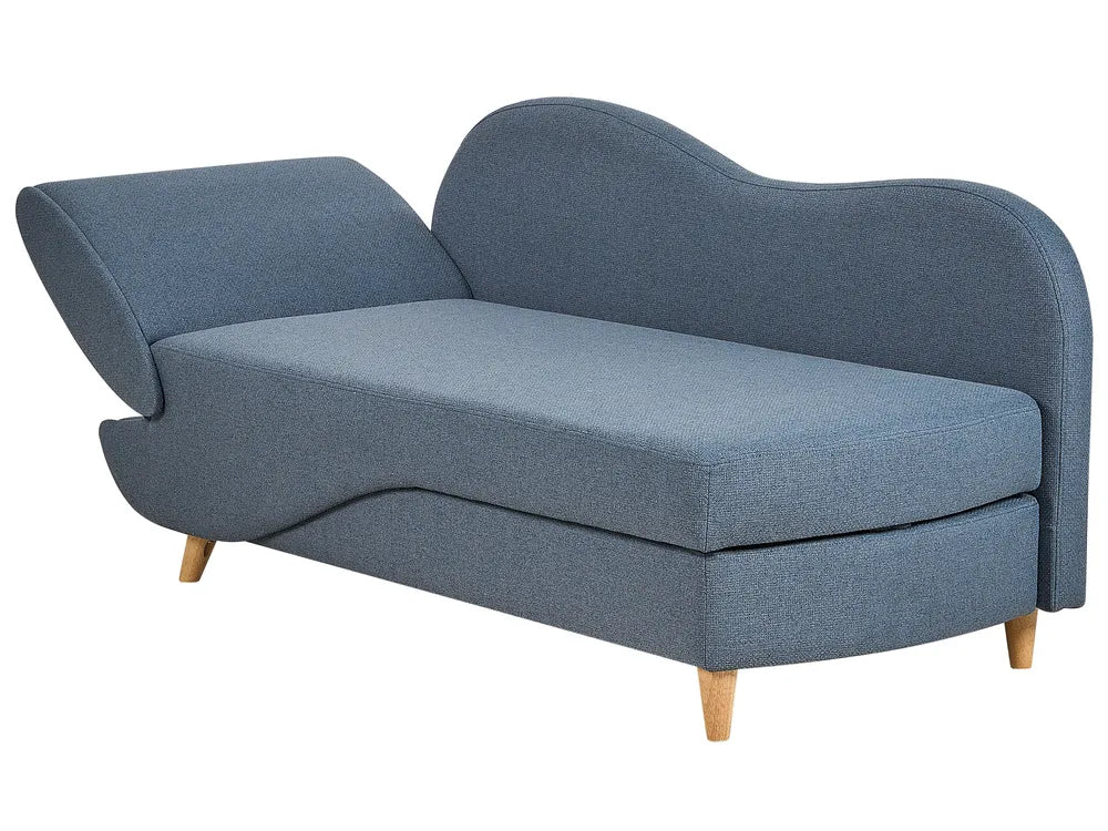 Left-Hand Chaise Lounge Faux Linen Dark Blue with Storage Harriet