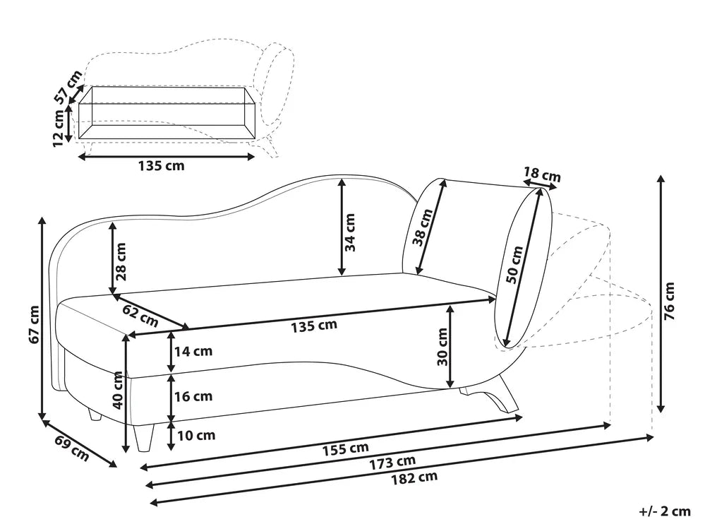 Right-Hand Chaise Lounge Faux Linen Beige with Storage Harriet