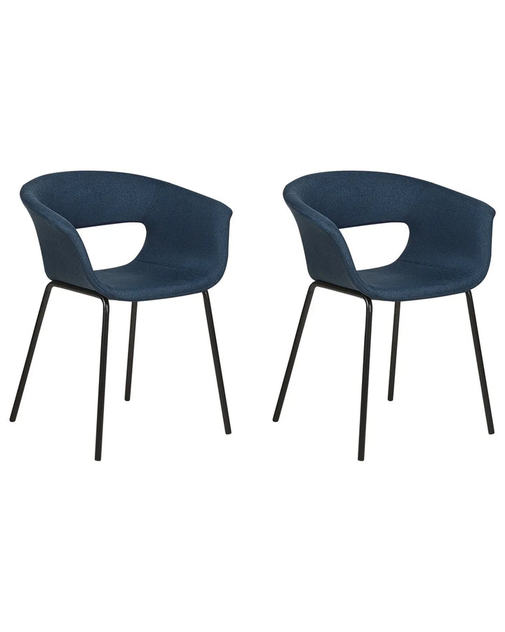 Set of 2 Dining Chairs Fabric Dark Blue Cassandra