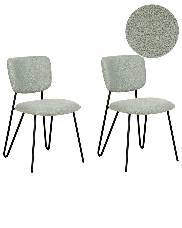 Set of 2 Dining Chairs Boucle Light Green Kae