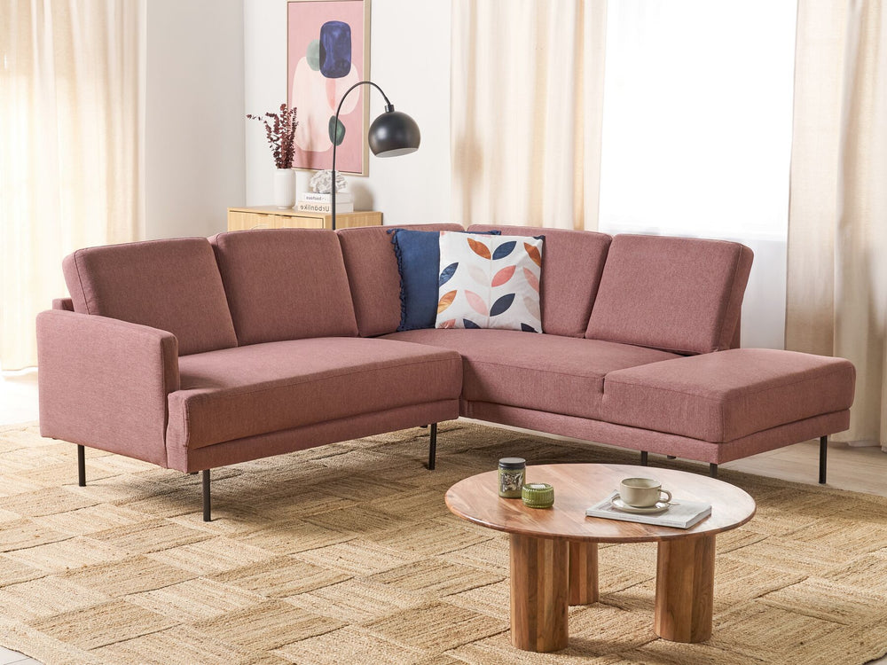 Breda Left Hand 4 Seater Fabric Corner Sofa Pink Brown 