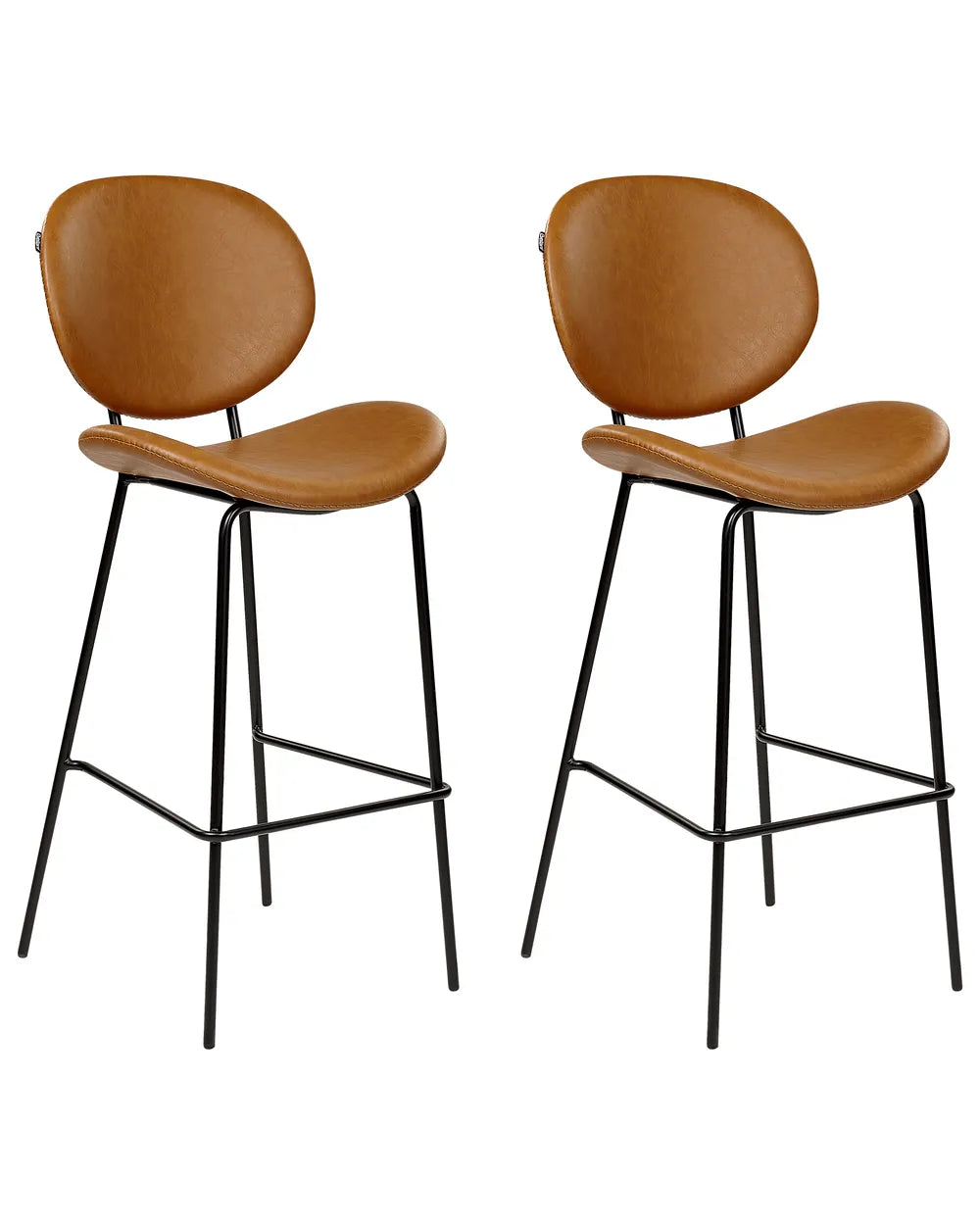 Set of 2 Bar Chairs Faux Leather Golden Brown High Quality Hestia