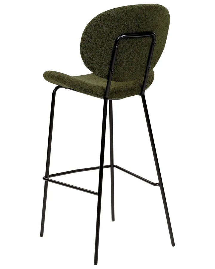 Set of 2 Bar Chairs Boucle Dark Green Comfortable Footrest Garvio