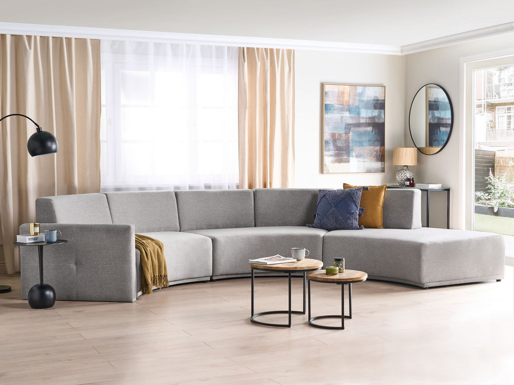 Bolen 6 Seater Curved Linen Sofa Grey 