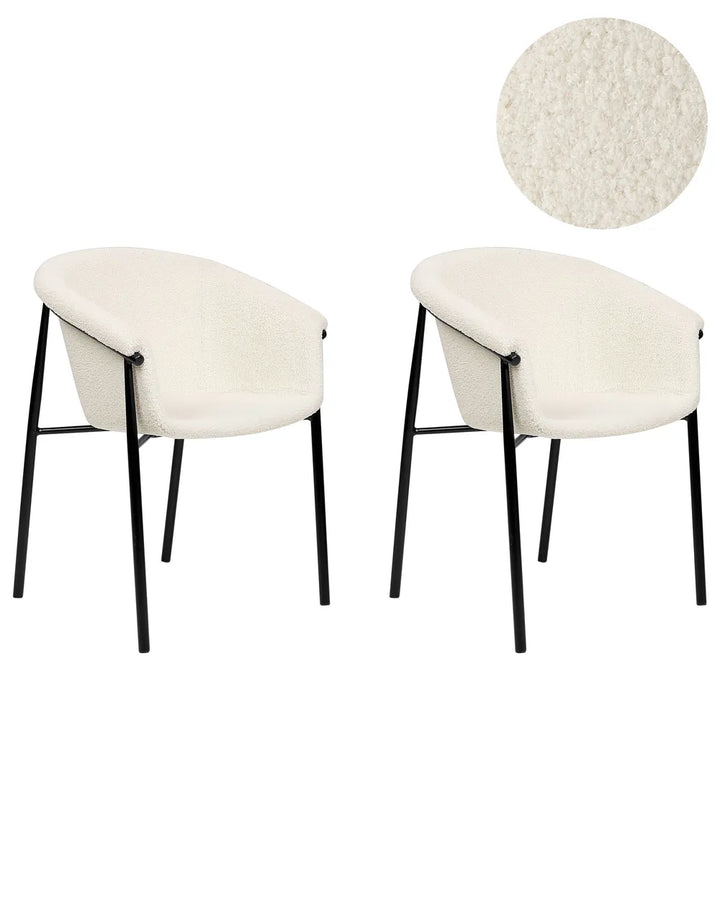 Set of 2 Dining Chairs Boucle Off-White Sweet