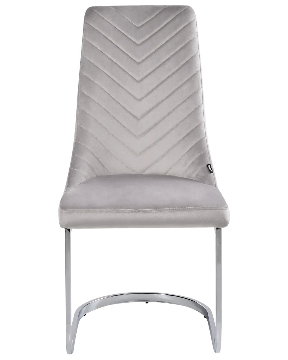 White upholstered dining chair with wooden legs.