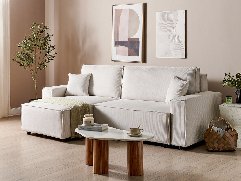 Abacka Sofa Bed Off-White Corduroy Right Hand