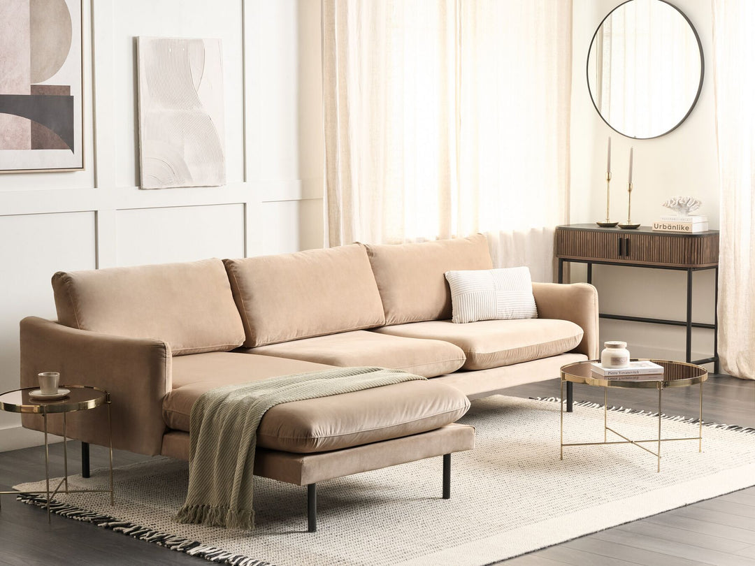 Vinterbro Right Hand Velvet Corner Sofa Beige