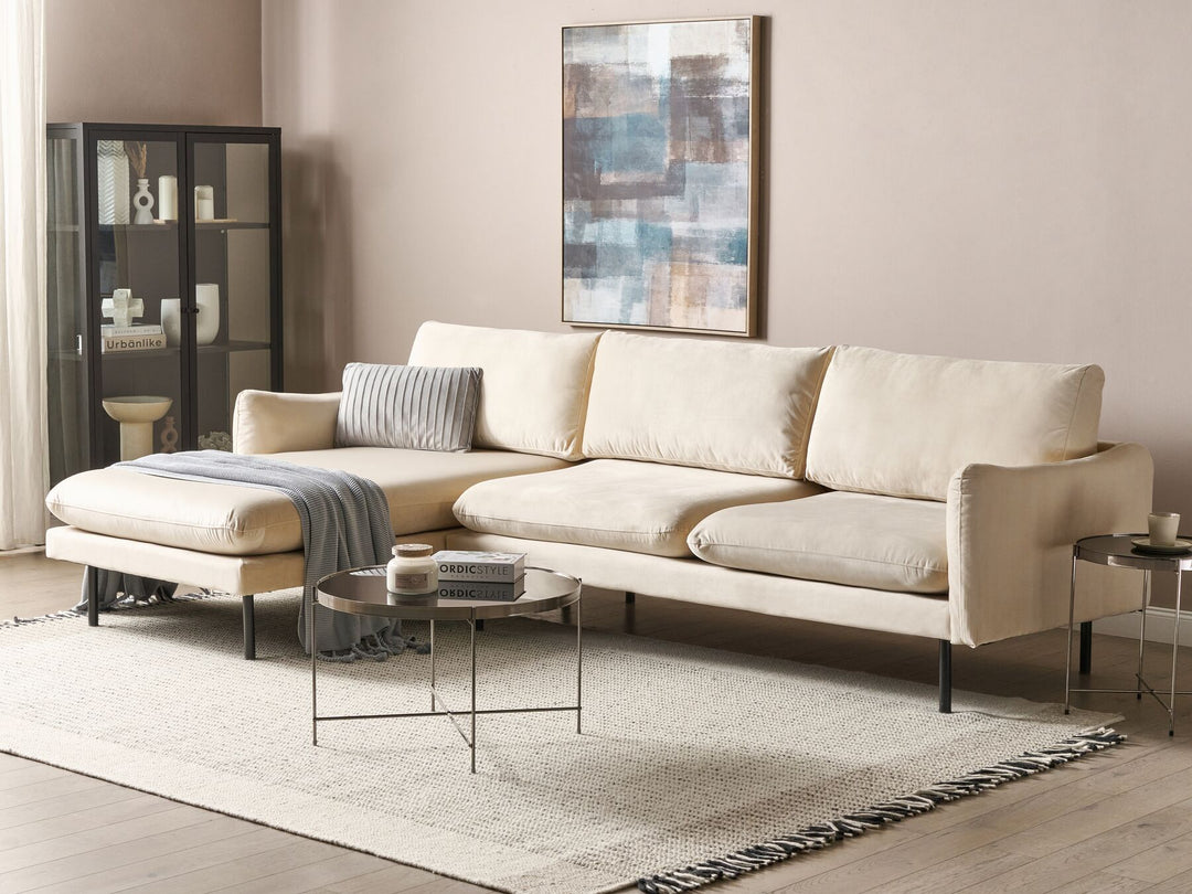 Vinterbro Right Hand Velvet Corner Sofa Light Beige 