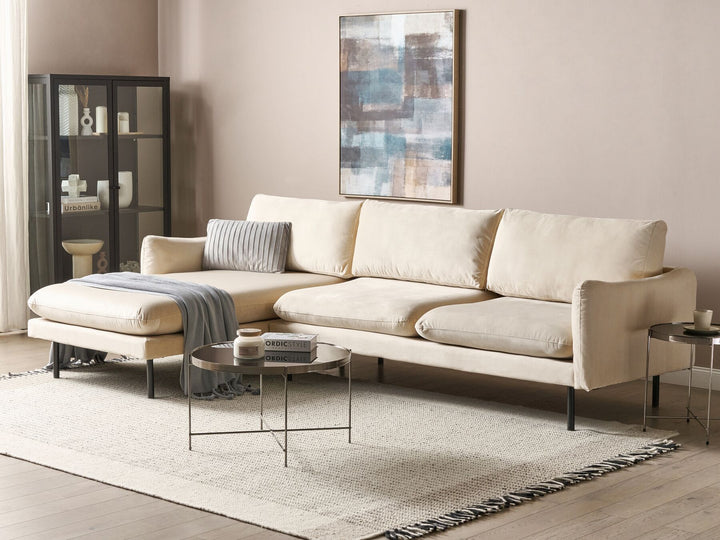 Vinterbro Right Hand Velvet Corner Sofa Light Beige 