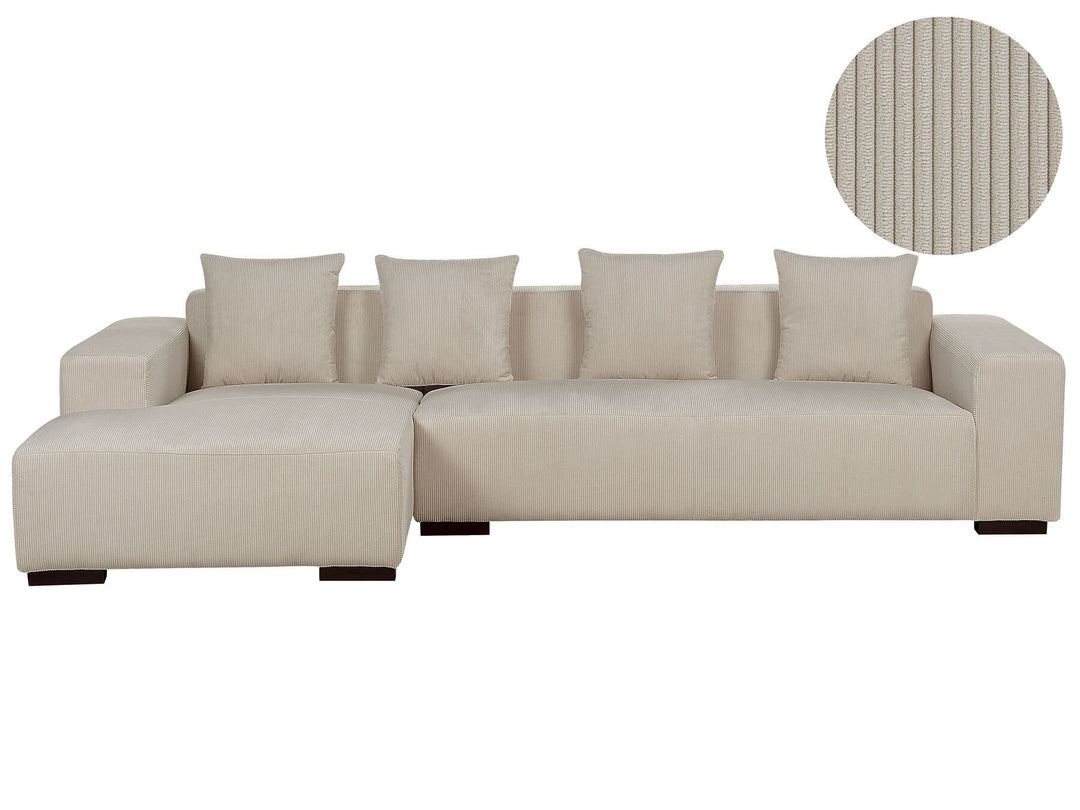 Lungo Right Hand Jumbo Cord Corner Sofa Beige