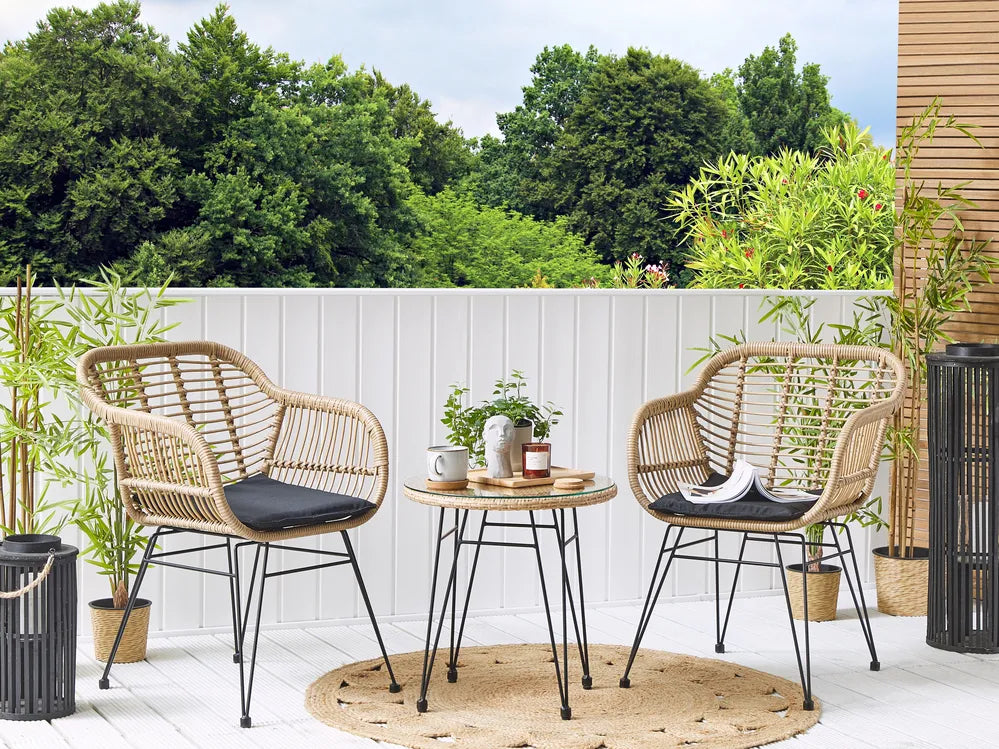 Bistro Set with Cushions PE Rattan Natural Poppy