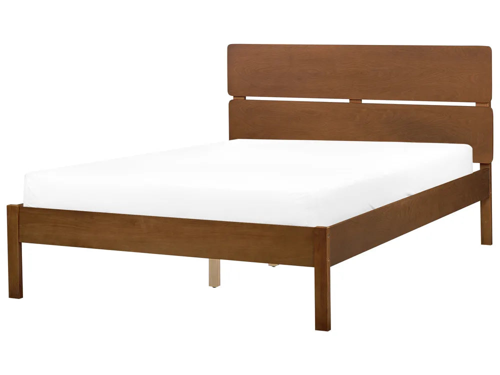 Bed with LED Wood 140 x 200 cm (EU Super King) Dark Brown Shine