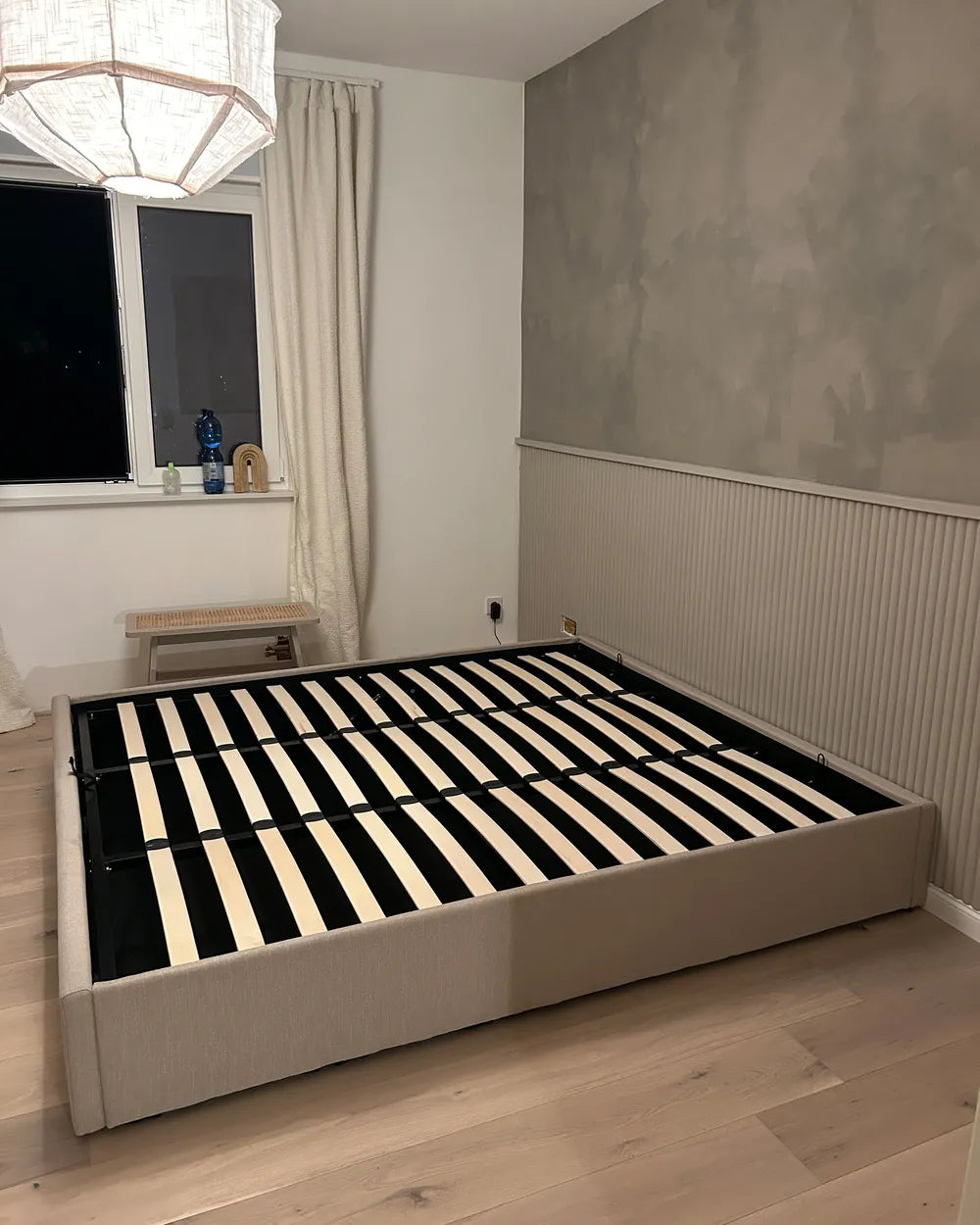 Ottoman Bed without Headboard Fabric 180 x 200 cm (EU Super King) Light Brown Miley