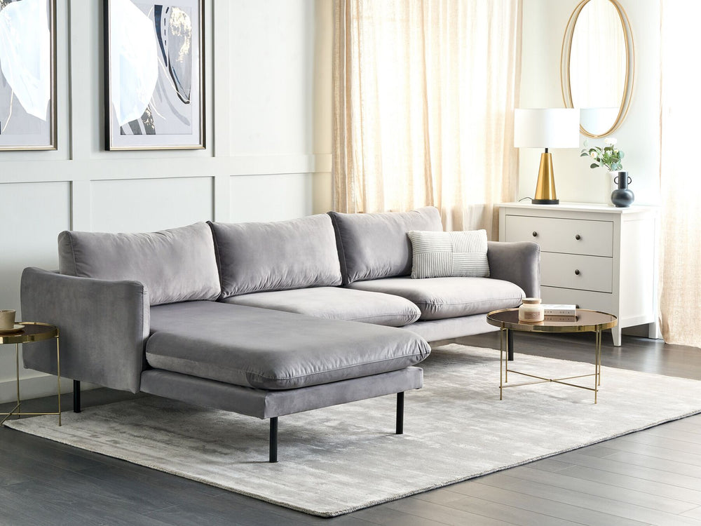 Velvet Corner Sofa Right Hand Grey Vinterbro