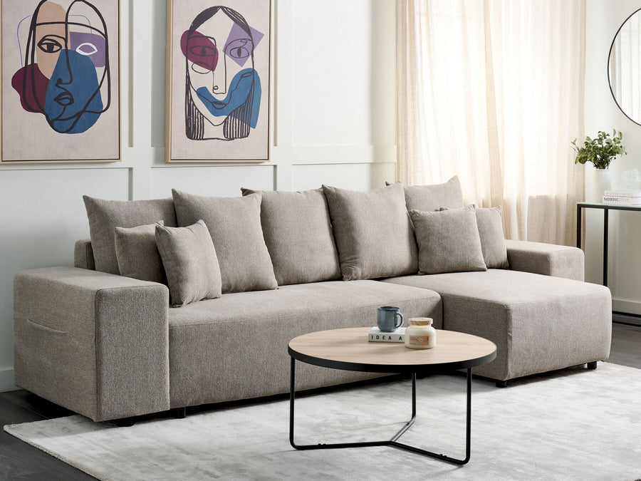 Luspa Left Hand Fabric Corner Sofa Bed with Storage Taupe