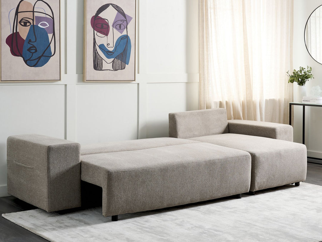 Luspa Left Hand Fabric Corner Sofa Bed with Storage Taupe