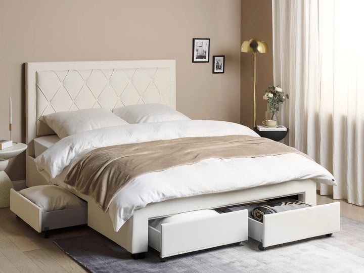 Bed with Storage Drawers Velvet 160 x 200 cm (EU King Size) Light Beige Klea