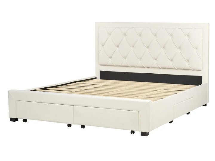 Bed with Storage Drawers Velvet 180 x 200 cm (EU Super King) Light Beige Klea